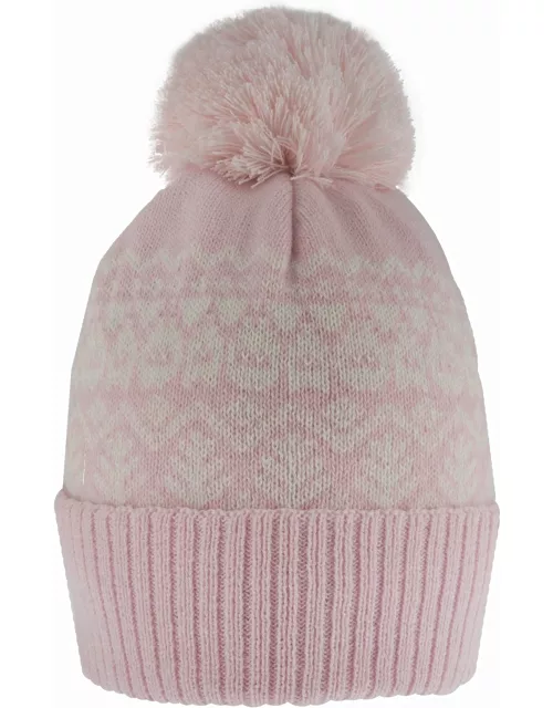 Dents Women'S Fair Isle Knitted Pom Pom Hat In Candyfloss Pink