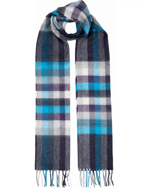 Dents Check Cashmere Scarf With Gift Box In Aqua