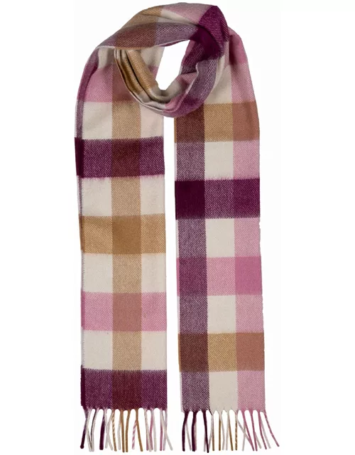 Dents Check Cashmere Scarf With Gift Box In Aubergine