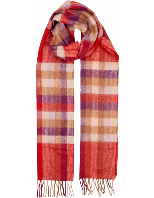 Dents Check Cashmere Scarf With Gift Box In Berry
