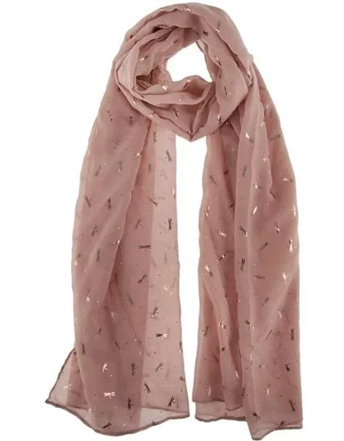 Dents Women's Foil Print Dragonfly Scarf In Blush