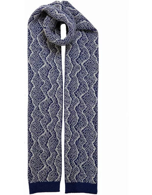 Dents Women's Reptile Print Knitted Scarf In Navy/dove Grey