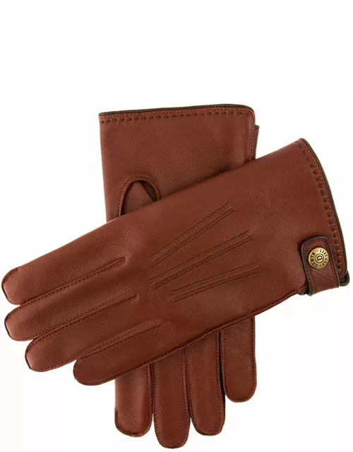 Dents Men's Lambswool Lined Leather Gloves With Stud Tab In English Tan/brown