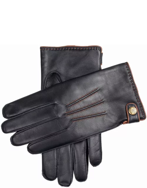 Dents Men's Lambswool Lined Leather Gloves With Stud Tab In Navy/cognac