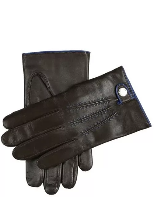 Dents Men'S Cashmere Lined Leather Gloves With Contrast Details In Brown/royal Blue