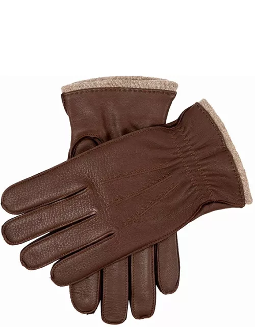 Dents Men'S Cashmere-Lined Deerskin Leather Gloves With Cashmere Cuffs In Walnut/ Beige