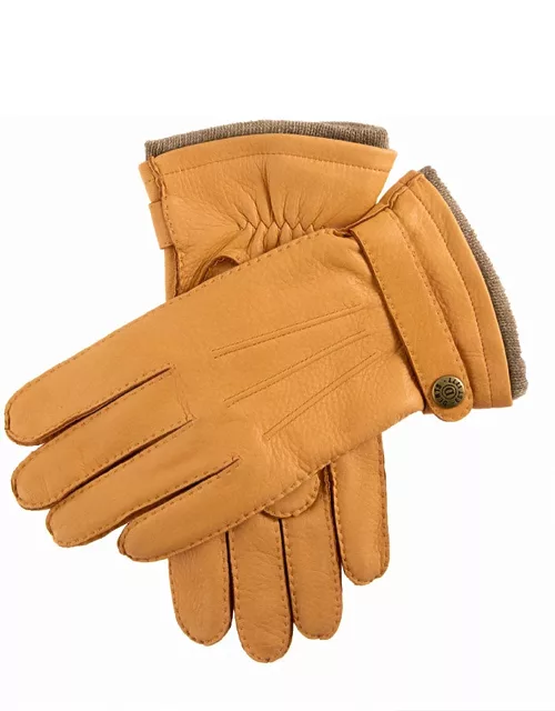 Dents Men's Handsewn Cashmere Lined Deerskin Leather Gloves With Cashmere Cuffs In Cork