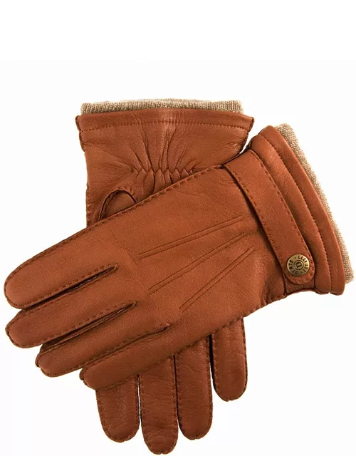 Dents Men's Handsewn Cashmere Lined Deerskin Leather Gloves With Cashmere Cuffs In Havana
