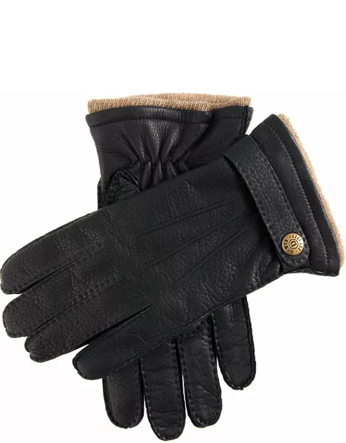 Dents Men's Handsewn Cashmere Lined Deerskin Leather Gloves With Cashmere Cuffs In Navy