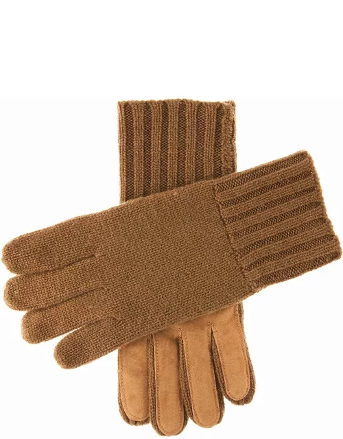 Dents Men's Cashmere Knitted Gloves With Suede Palm Patch In Came