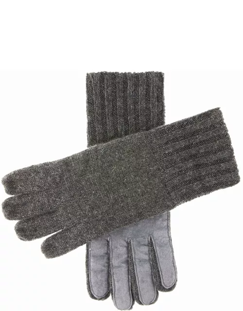 Dents Men's Cashmere Knitted Gloves With Suede Palm Patch In Charcoa