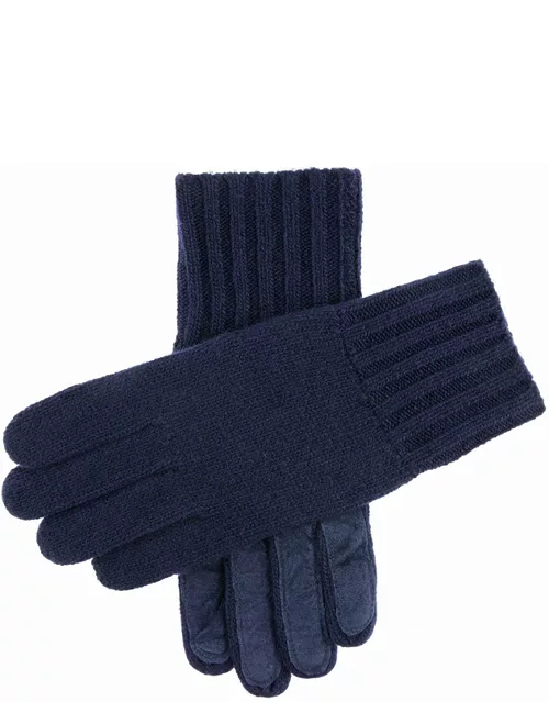 Dents Men's Cashmere Knitted Gloves With Suede Palm Patch In Navy