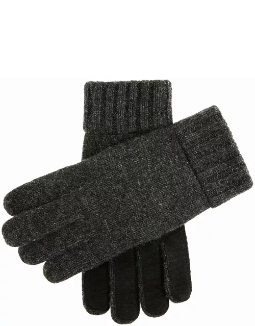 Dents Men's Knitted Gloves With Suede Palm Patch In Charcoa