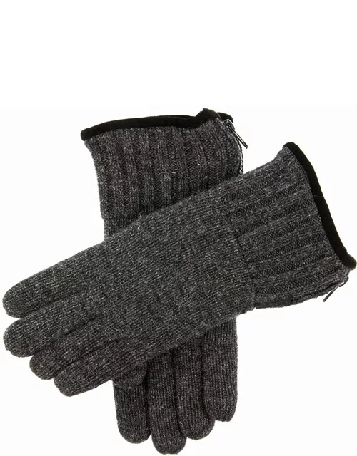Dents Men's Thinsulate Lined Knitted Gloves With Zip In Charcoa