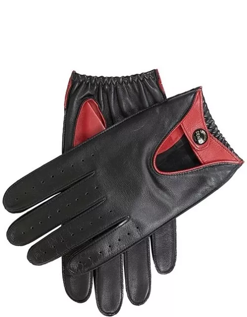Dents Men's Contrast Colour Leather Driving Gloves In Black/berry