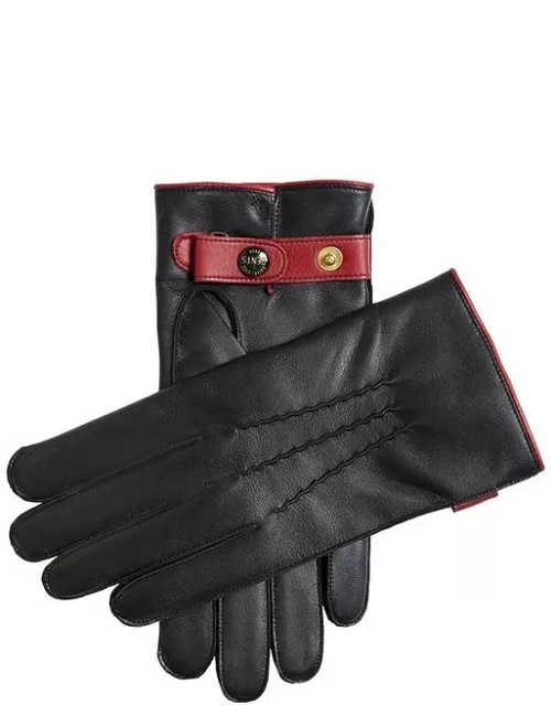 Dents Men's Cashmere Lined Leather Gloves With Contrast Colour Details In Black/berry