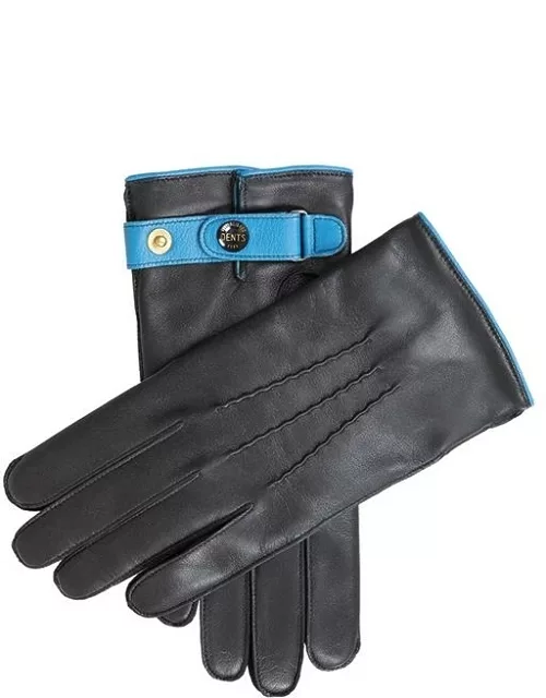 Dents Men's Cashmere Lined Leather Gloves With Contrast Colour Details In Black/turquoise