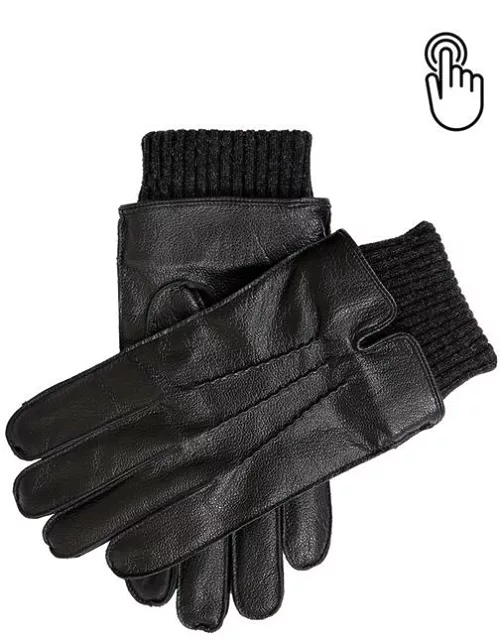 Dents Men's Fleece Lined Deerprint Leather Touchscreen Gloves In Black/charcoa
