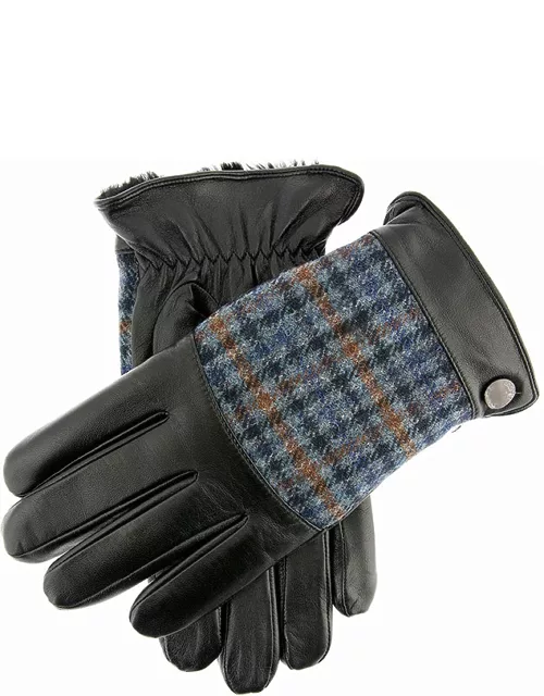 Dents Men's Faux Fur Lined Abraham Moon Dogtooth & Leather Gloves In Black/airforce