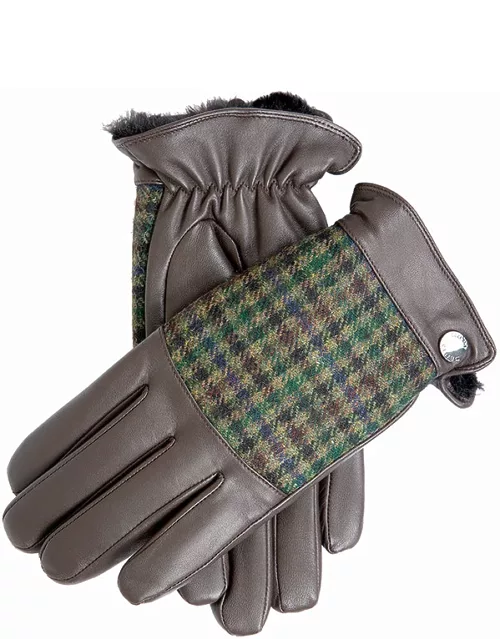 Dents Men's Faux Fur Lined Abraham Moon Dogtooth & Leather Gloves In Brown/forest/green