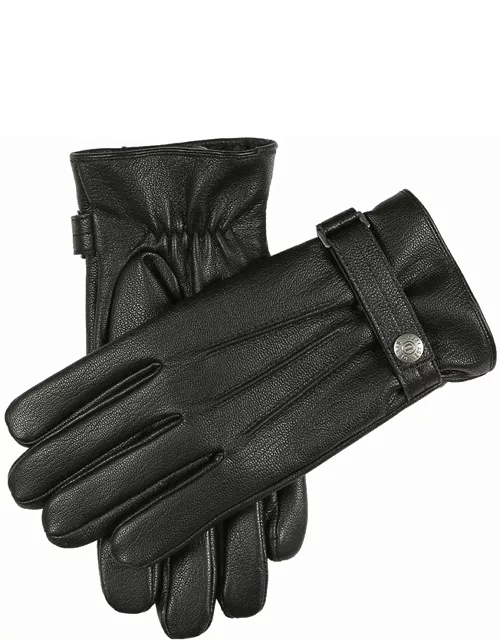 Dents Men'S Faux Fur Lined Deerprint Leather Gloves In Black