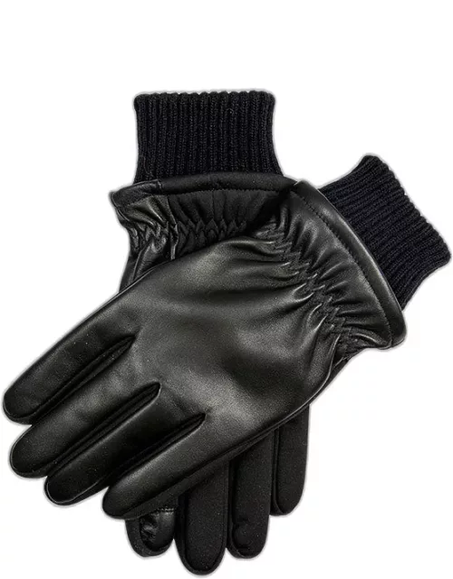 Dents Men'S Wool Blend-Lined Water-Resistant Touchscreen Leather Gloves In Black