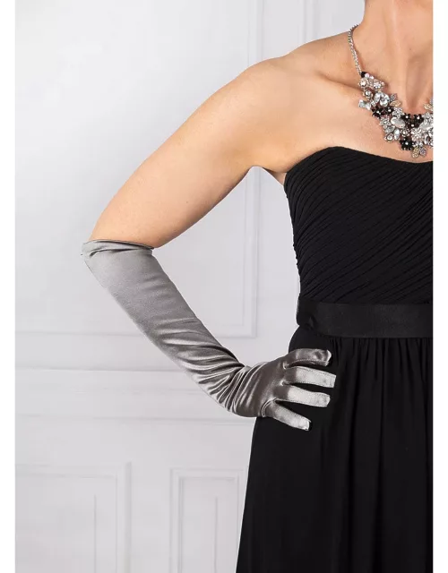 Dents Women's Long Satin Evening Gloves In Pewter