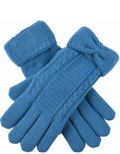 Dents Women'S Cable Knit Gloves With Bow In Royal Blue