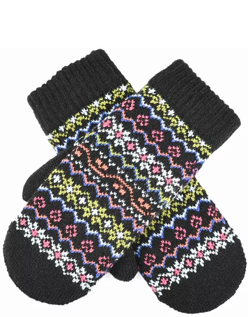 Dents Women'S Multicolour Fair Isle Knitted Mittens In Black