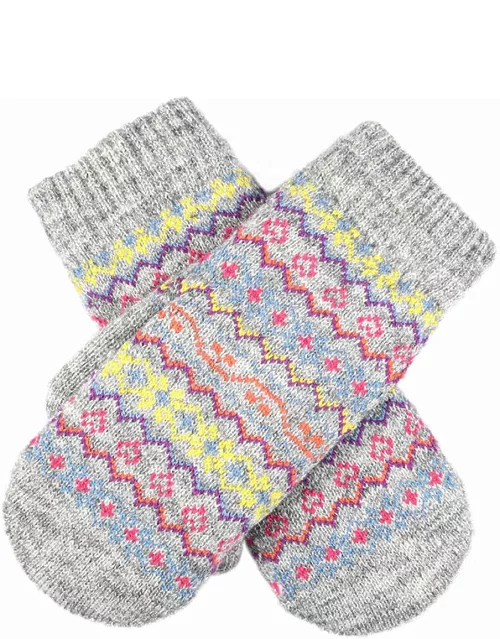 Dents Women'S Multicolour Fair Isle Knitted Mittens In Dove Grey