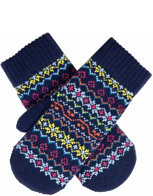 Dents Women'S Multicolour Fair Isle Knitted Mittens In Navy