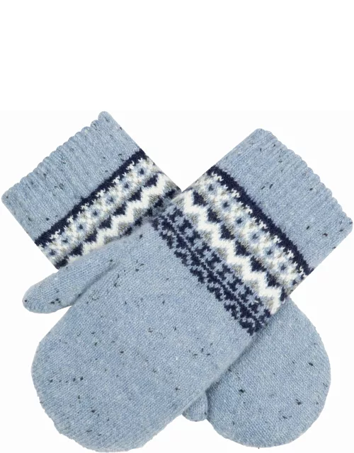 Dents Women'S Fair Isle Wool Blend Knitted Mittens In Sky Blue