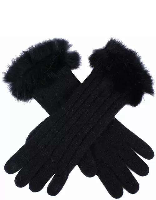 Dents Women's Cable Knit Gloves With Fur Cuffs In Black