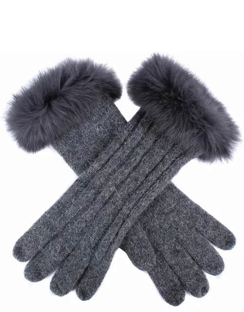 Dents Women's Cable Knit Gloves With Fur Cuffs In Charcoa