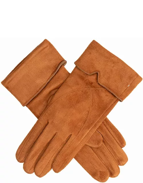 Dents Women'S Embroidered Touchscreen Faux Suede Gloves In Cognac