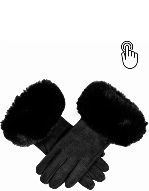 Dents Women's Touchscreen Faux Suede Gloves With Faux Fur Cuffs In Black