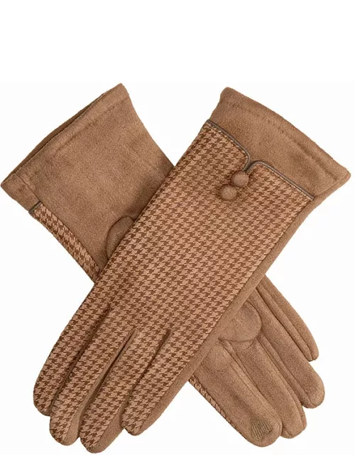 Dents Women'S Houndstooth Print Touchscreen Faux Suede Gloves In Sand