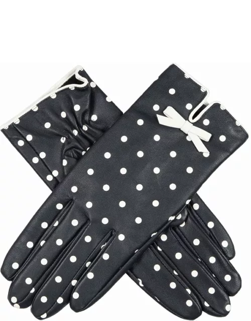 Dents Women's Silk Lined Polka Dot Leather Gloves In Navy/white