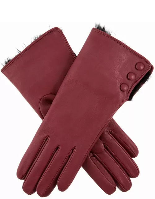 Dents Women's Wool Lined Leather Gloves With Fur Cuffs In Claret