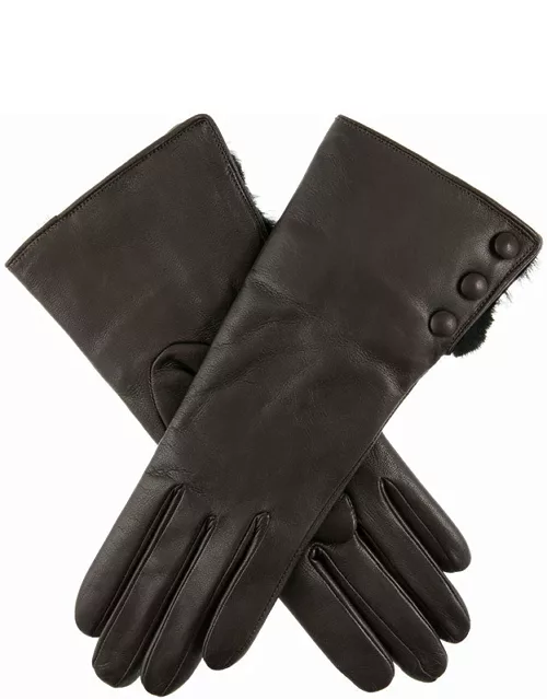 Dents Women's Wool Lined Leather Gloves With Fur Cuffs In Mocca
