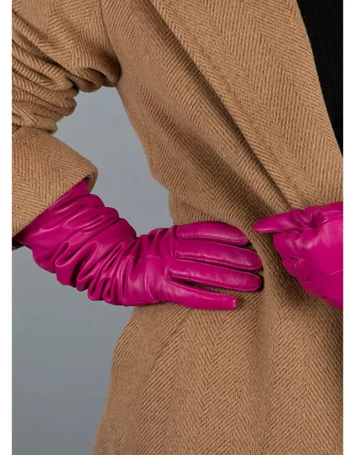 Dents Women's Single Point Long Leather Gloves In Hot Pink