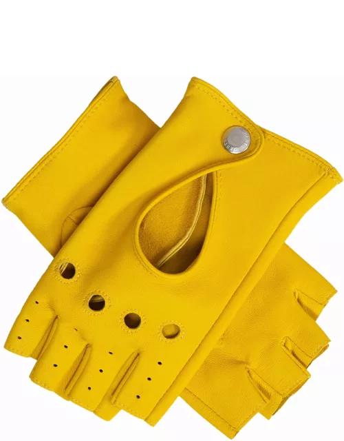 Dents Women'S Leather Fingerless Keyhole Driving Gloves In Yellow