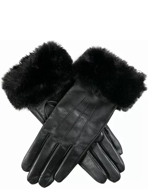 Dents Women'S Touchscreen Leather Gloves With Faux Fur Cuffs In Black