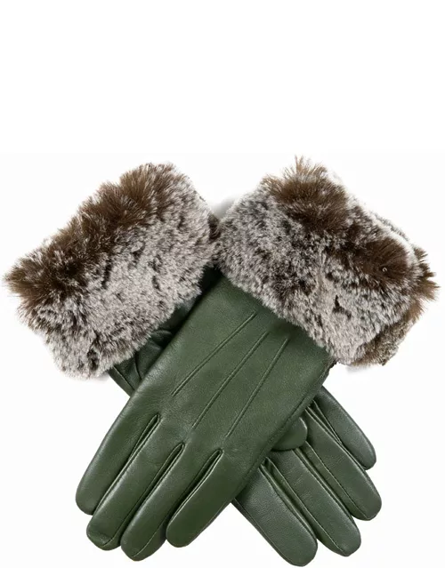 Dents Women'S Touchscreen Leather Gloves With Faux Fur Cuffs In Sage