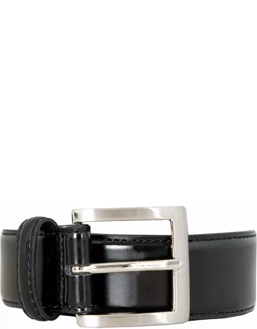 Dents Men's Leather Belt With Silver Satin Buckle In Black