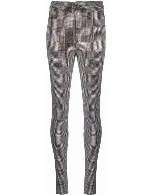 Black and white check-patterned skinny trouser