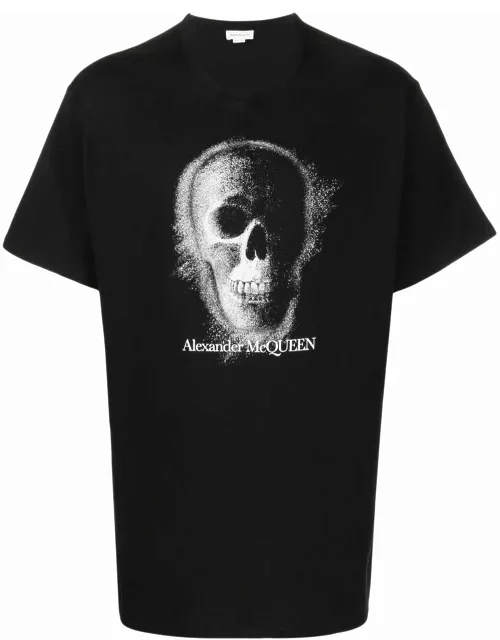 Black skull-print cotton T-shirt
