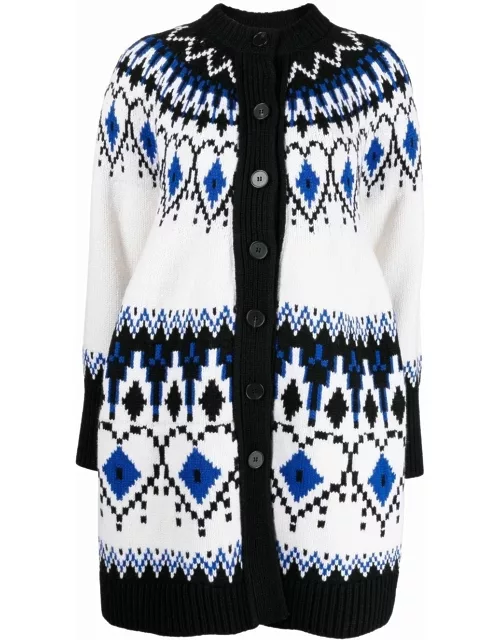 Multicolor intarsia-knitted long cardigan