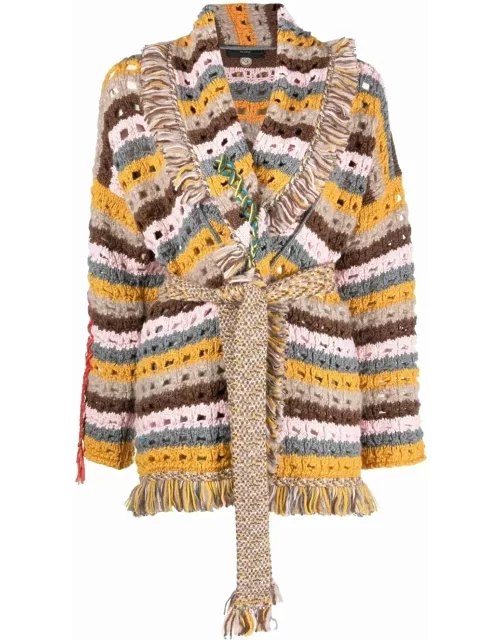 Multicoloured knitted cardigan with fringe