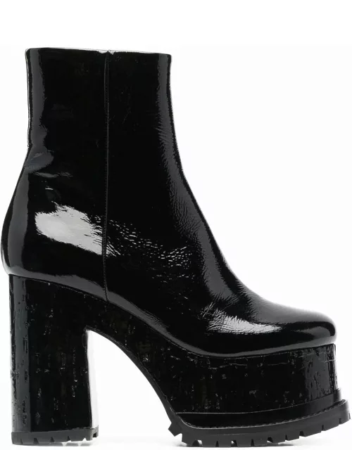 Black glossy leather ankle boot